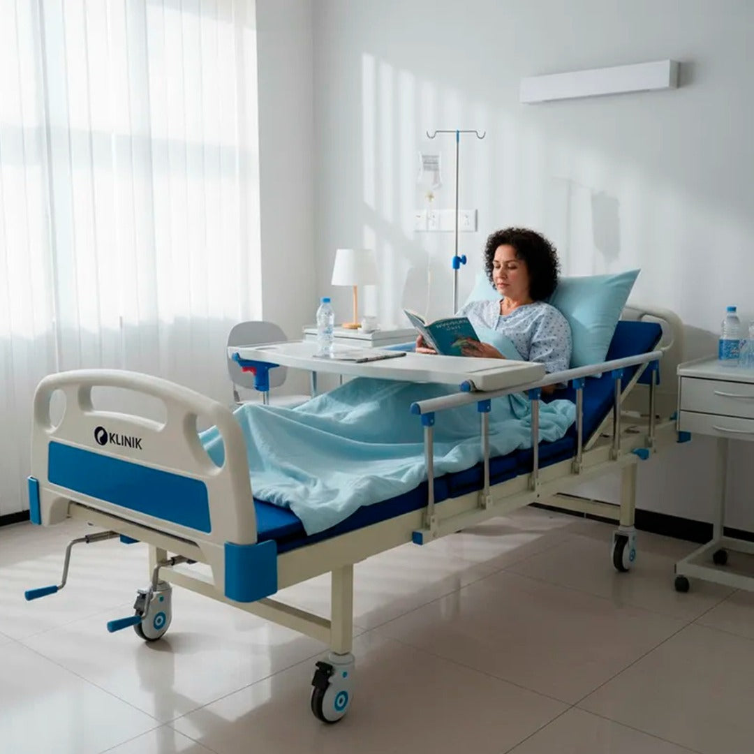 Cama Clínica Catre Manual Articulado 260kg Colchon Y Bandeja - Azul