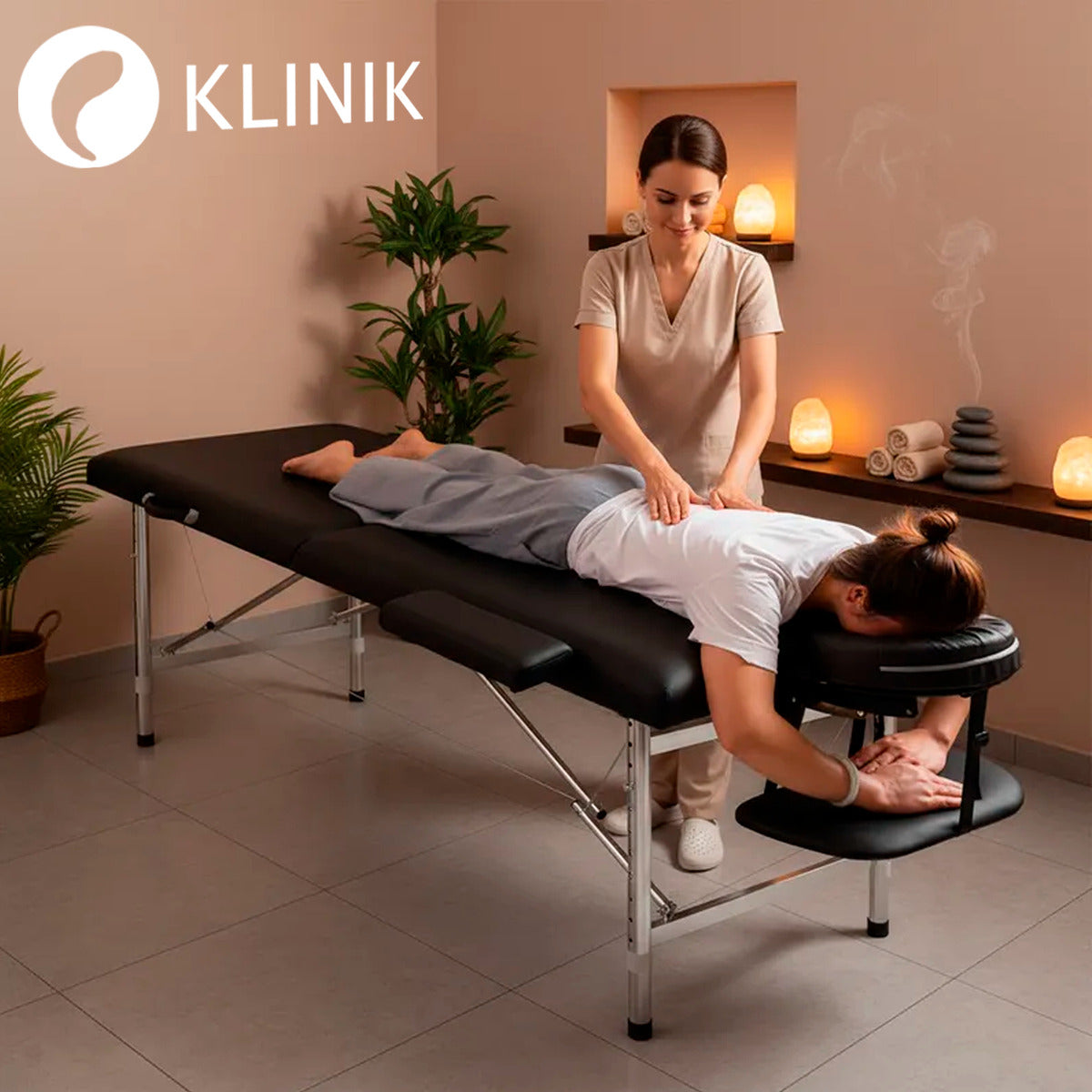 Cama Masajes Estetica Klinik 200kg Altura Ajustable Plegable Negro