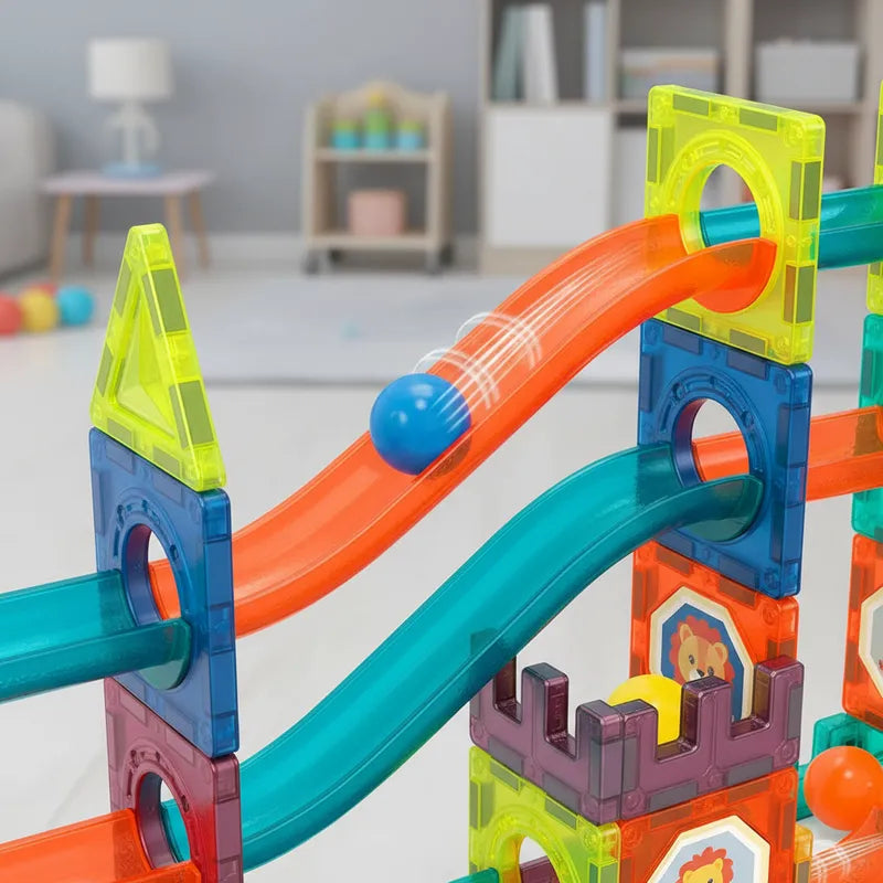 Bloques Magneticos 2en1 Tobogán De Bolas 3D Balde De188pzs
