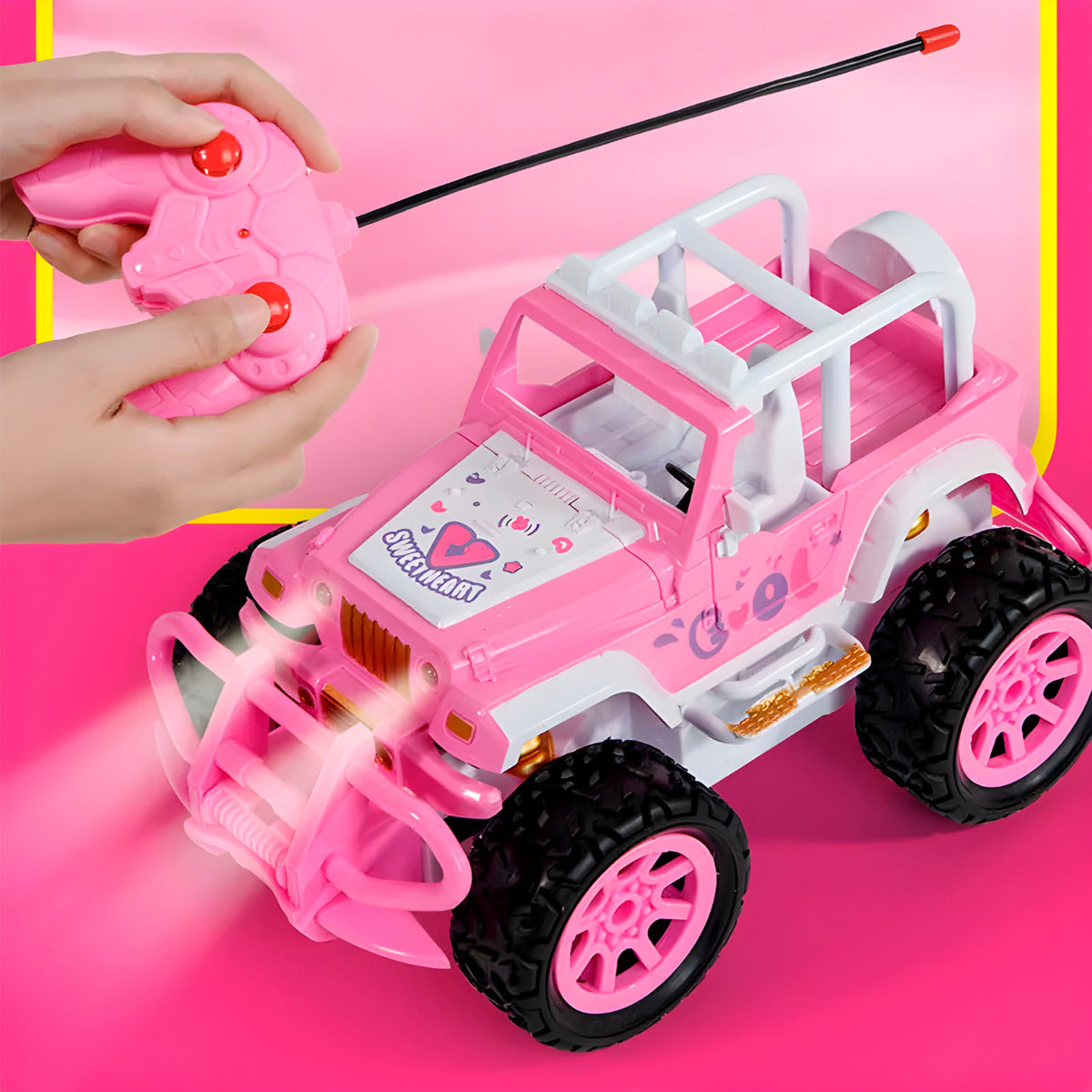 Auto Con Muñeca Jeep Control Remoto Princesas Niñas Luces Rosa