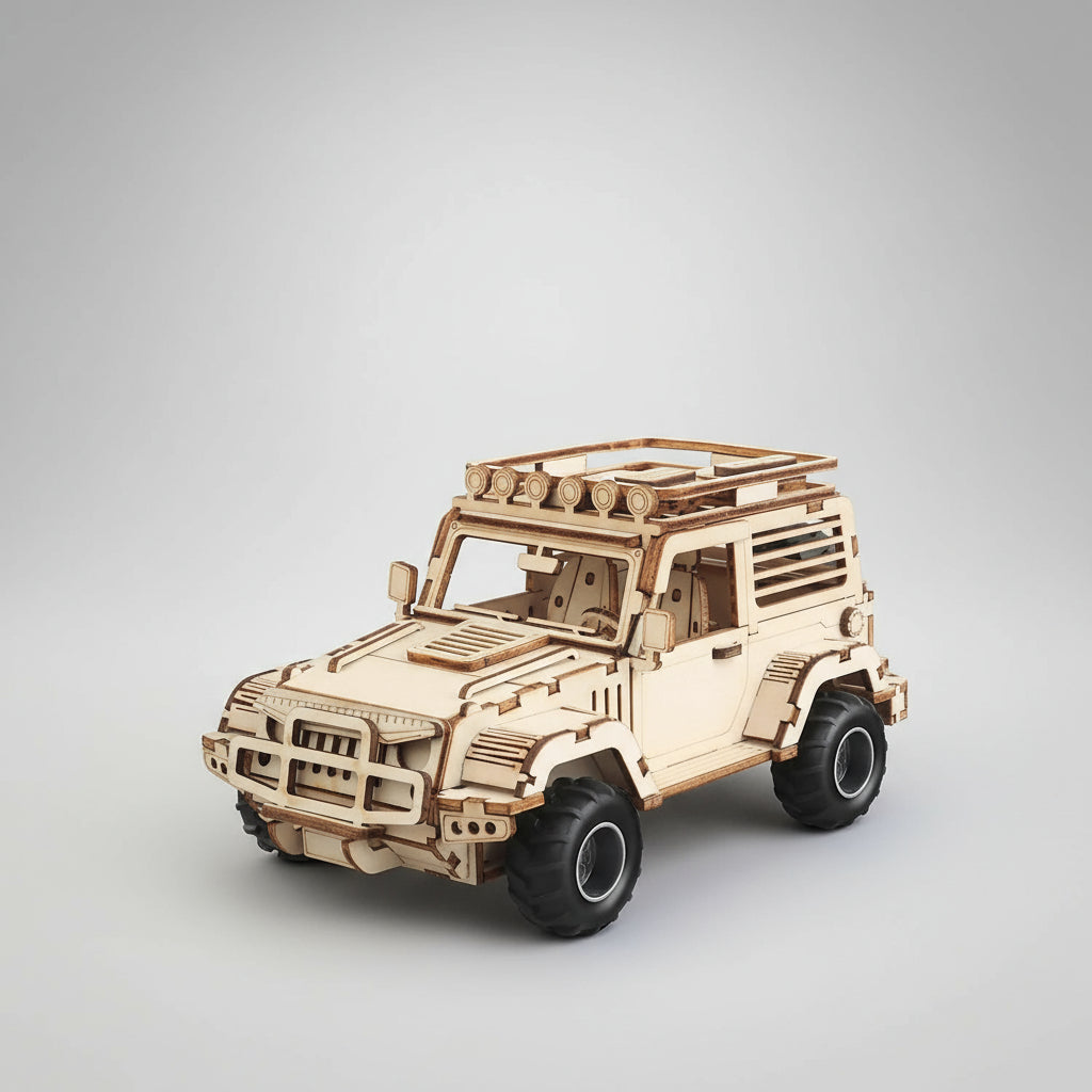 Auto Puzzle Jeep 3d Madera Armable 125pcs Didáctico 20 Cm.