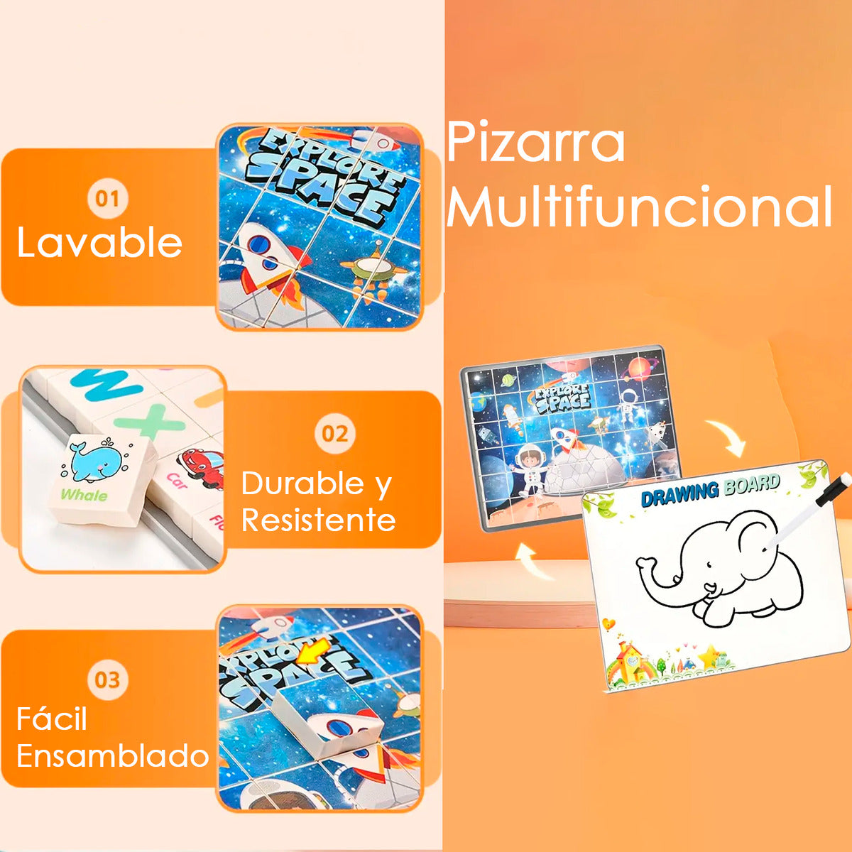 Mesa Y Silla Didáctica 6 En 1 Puzzle Pizarra Dibujos 160pcs