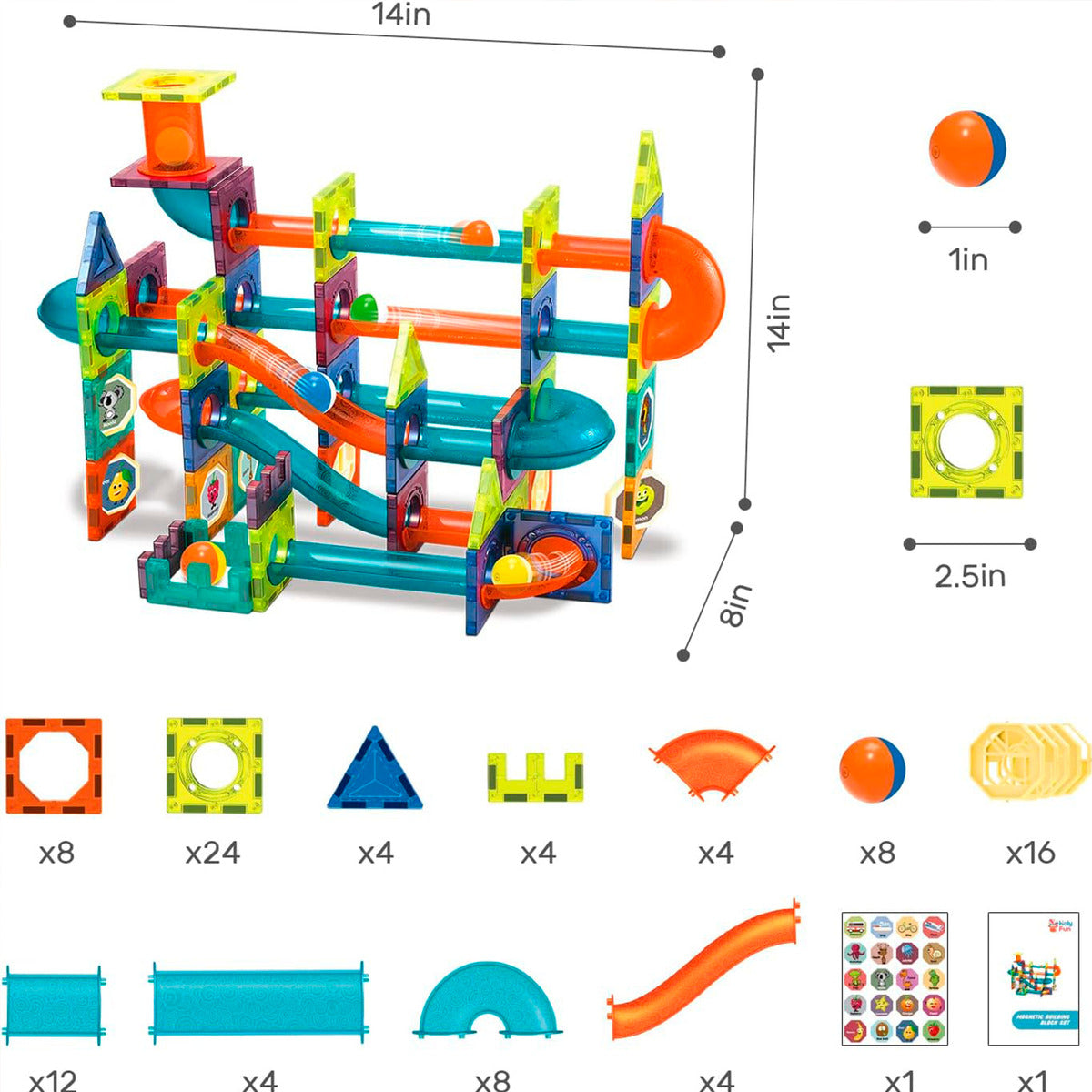 Bloques Magneticos 2en1 Tobogán De Bolas 3D Balde De188pzs