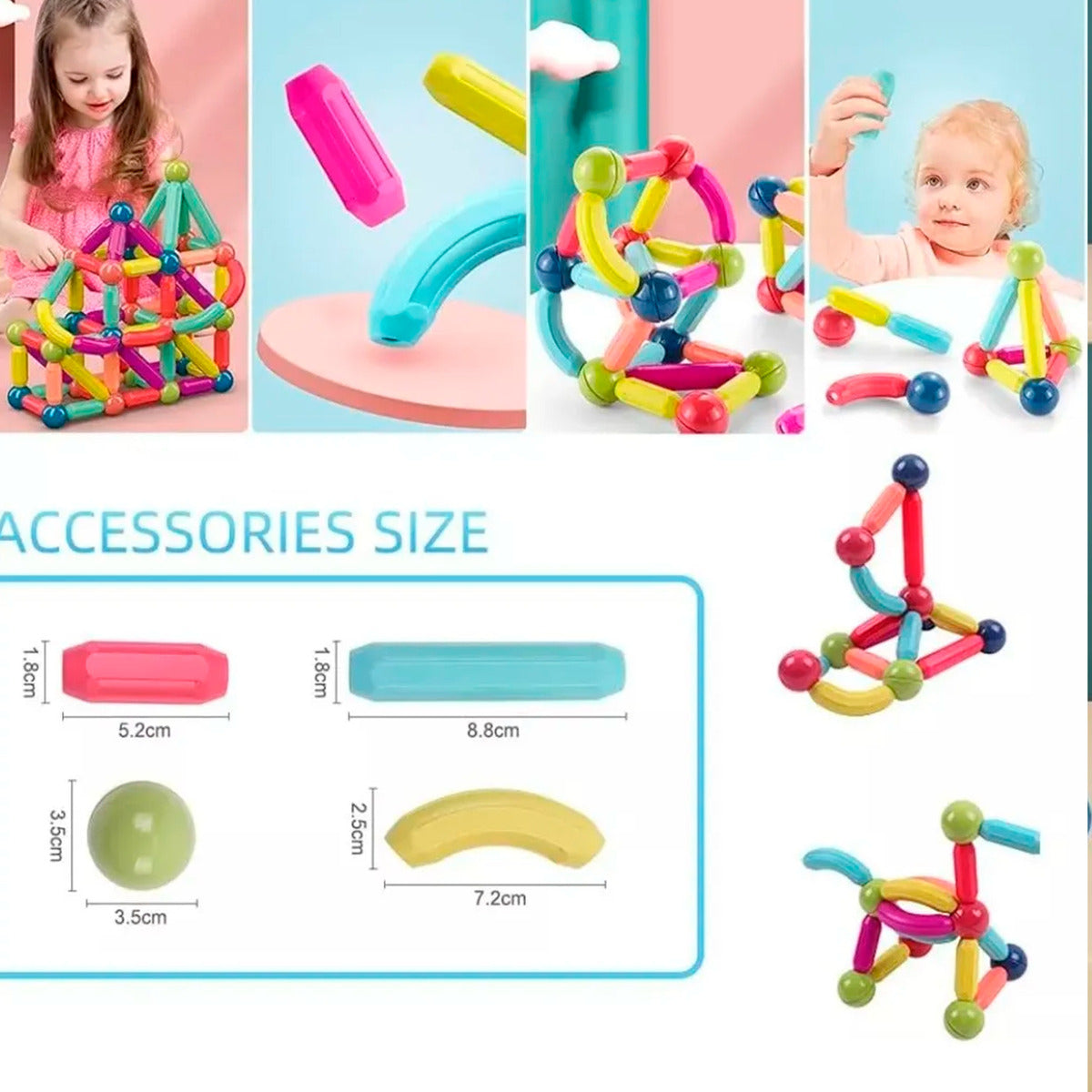 Bloques Magneticos 2 en 1 De Varillas 3D De 84 piezas Con Balde No Tóxico