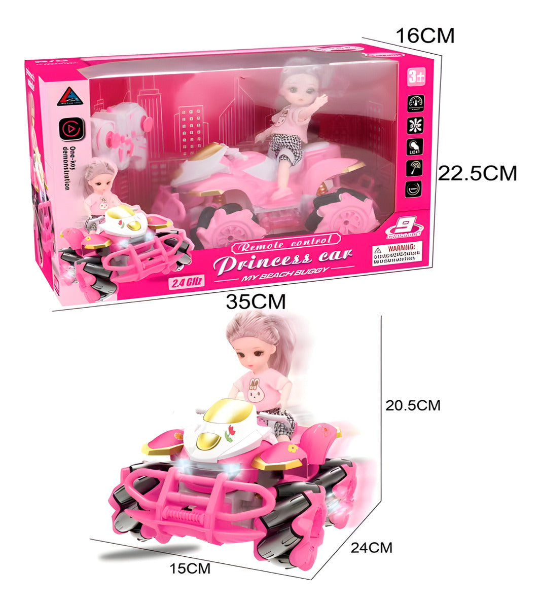 Auto Control Remoto Cuatrimoto Niña Princesa Drift 22 Cm Rosa