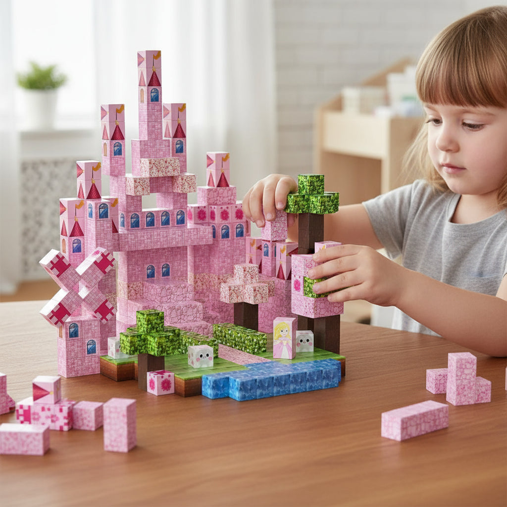 Bloques Magnéticos Cubos Grandes Tipo Minecraft Castillo 128 Piezas