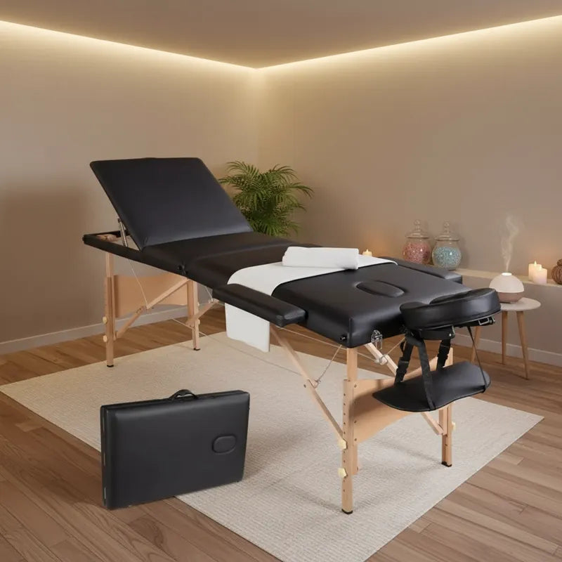 Camilla Para Masajes Estética Plegable De Madera Klinik Negro