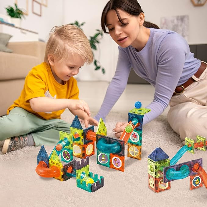 Bloques Magneticos 2en1 Tobogán De Bolas 3D Balde De188pzs