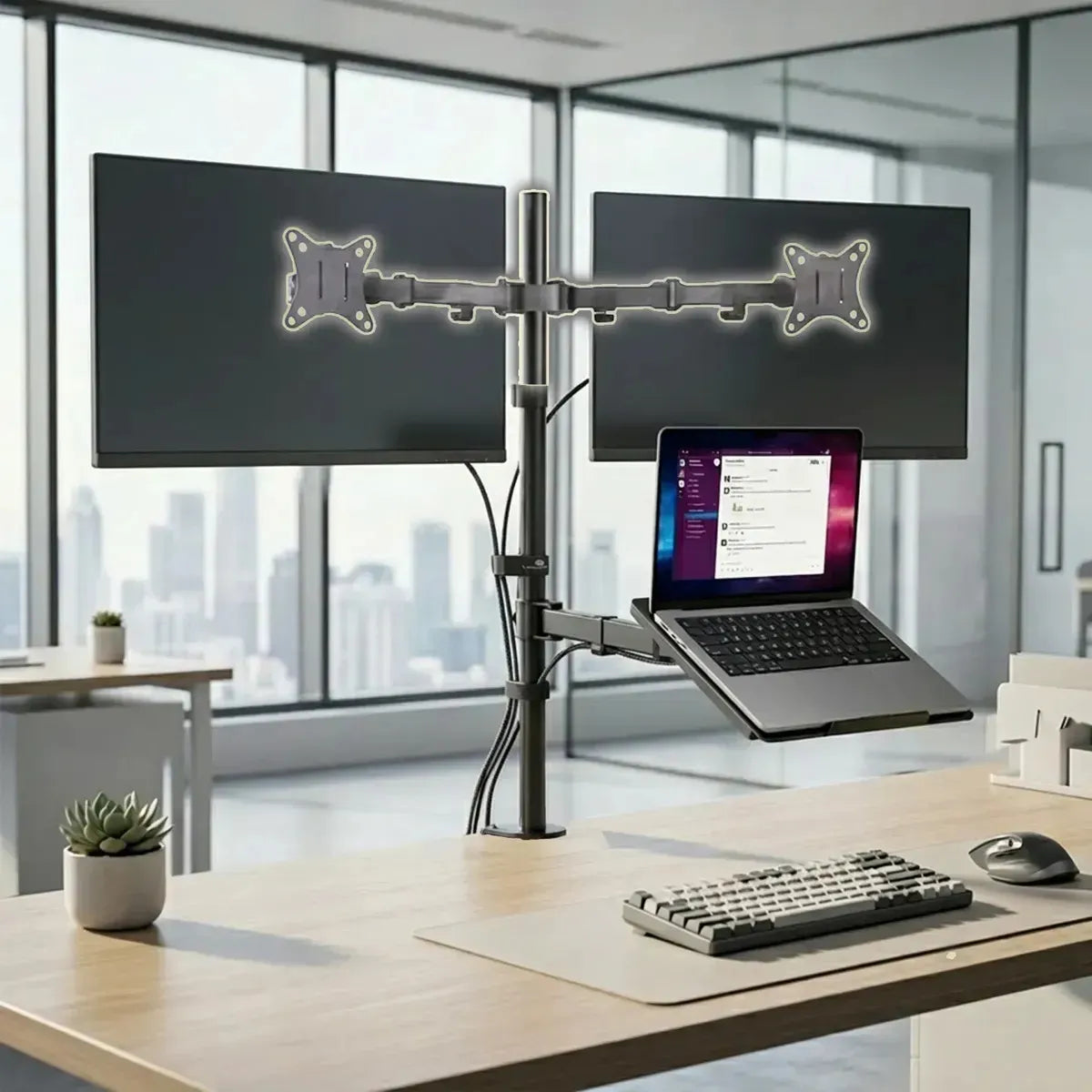 Soporte Escritorio Monitor Notebook Triple 10 a 32 Pulgadas Con Brazo