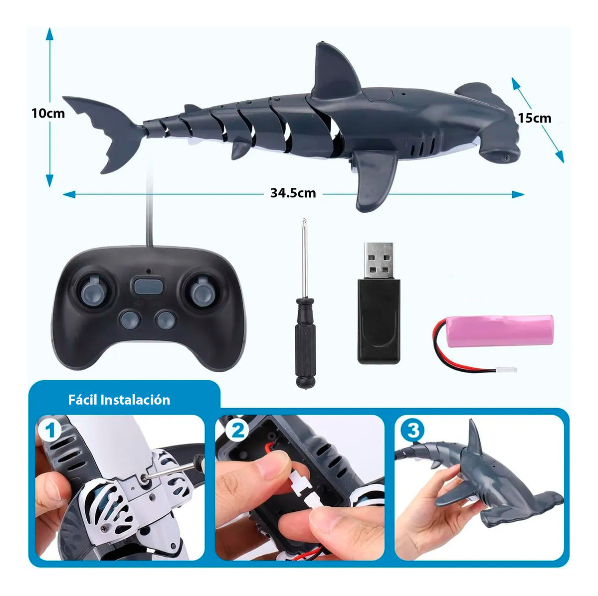 Tiburón Martillo Control Remoto A Prueba De Agua Recargable