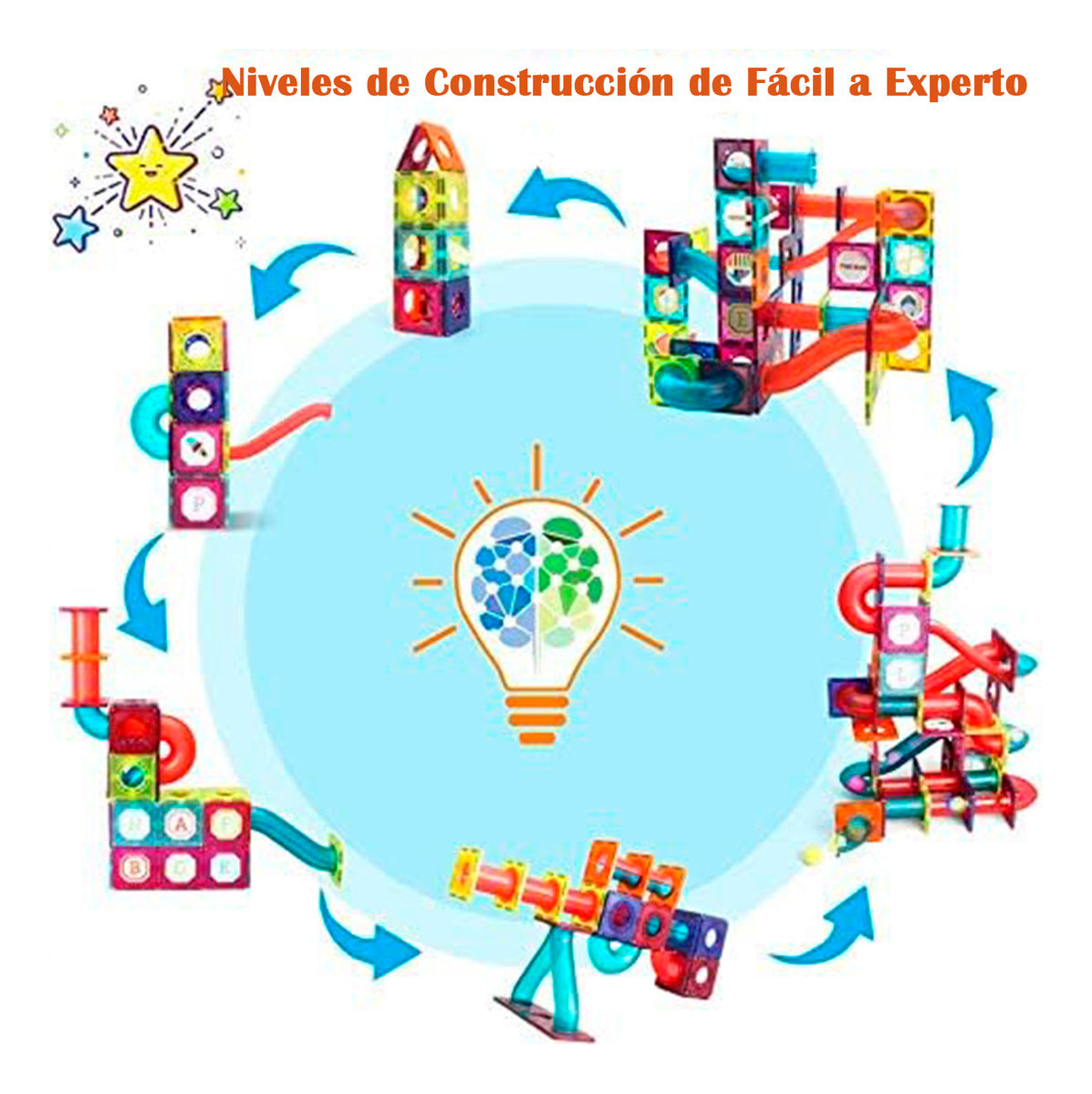 Bloques Magneticos 2en1 Tobogán De Bolas 3D Balde De188pzs