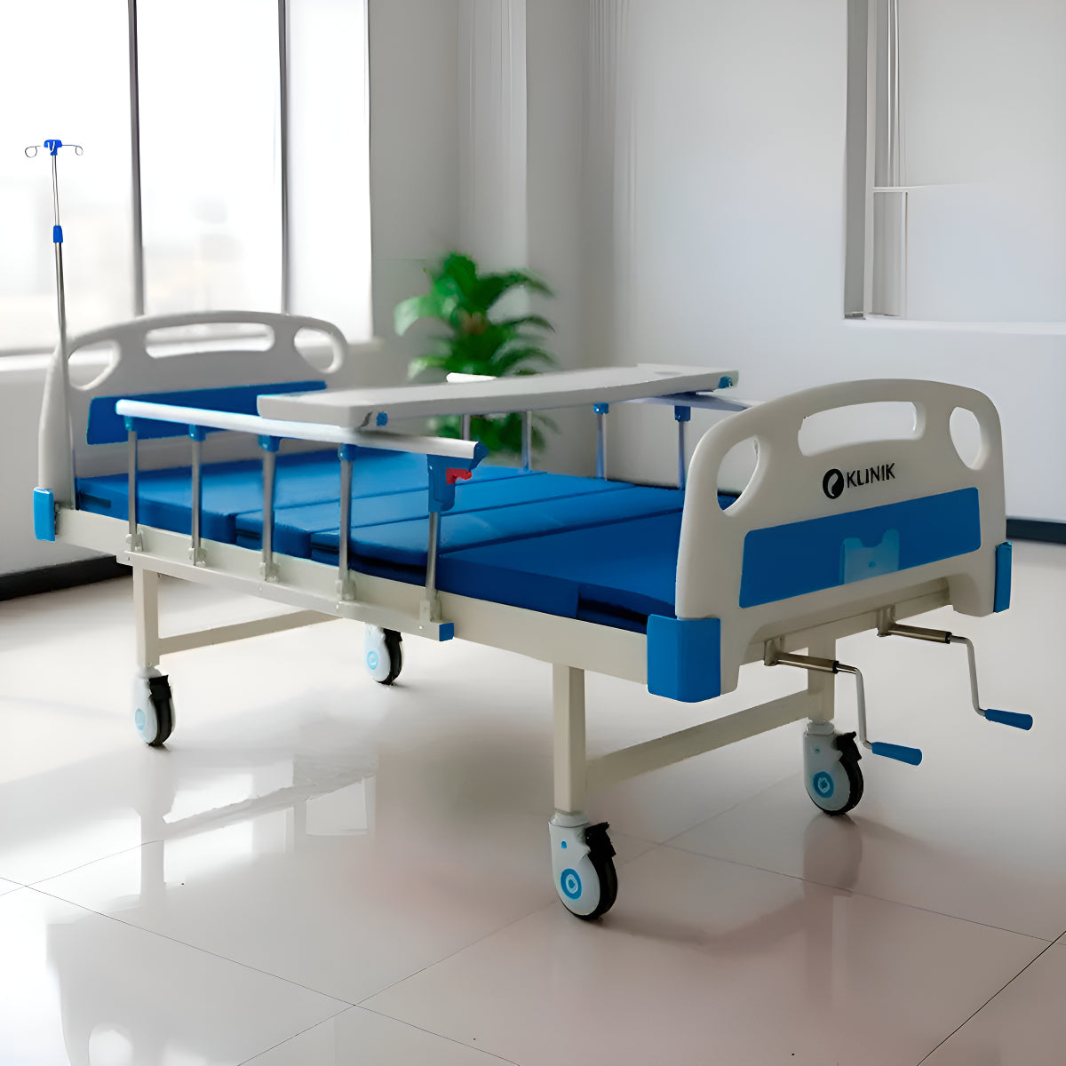 Cama Clínica Catre Manual Articulado 260kg Colchon Y Bandeja - Azul