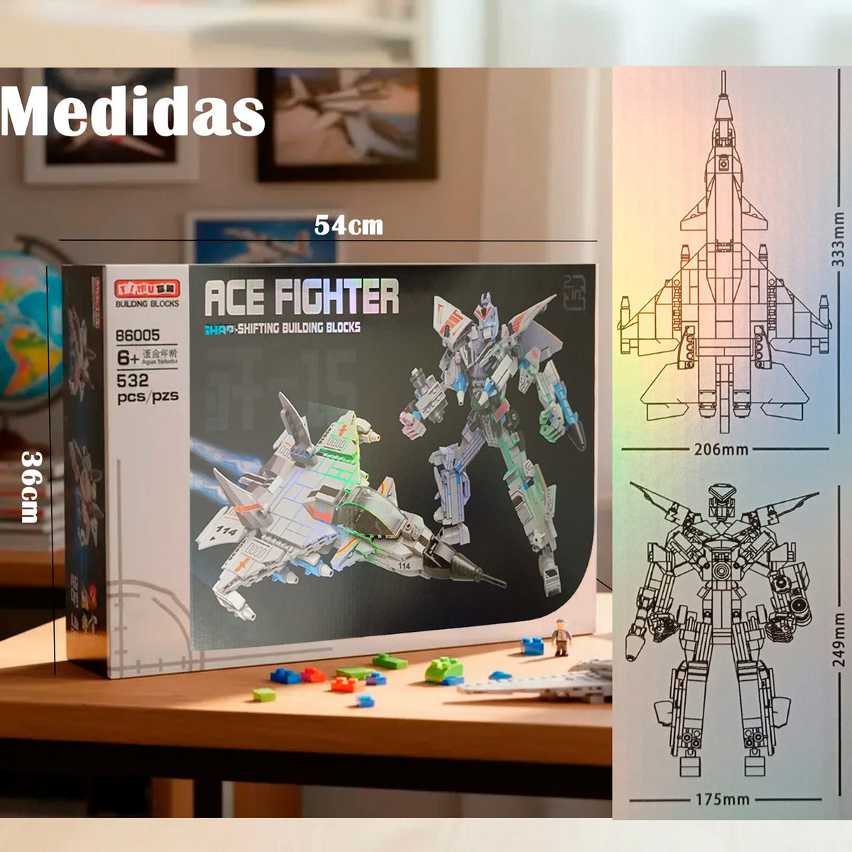 Juguete De Bloques Armable Avion Caza Modelo Robot 532 Piezas Didactico 2 en 1