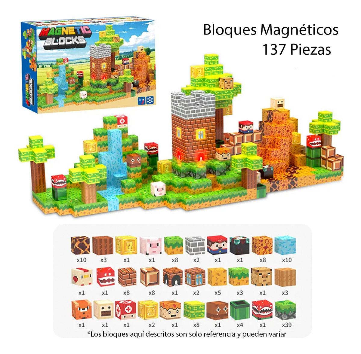 Bloques Magnéticos Tipo Minecraft 137 Pcs 3 Bloques De Luz