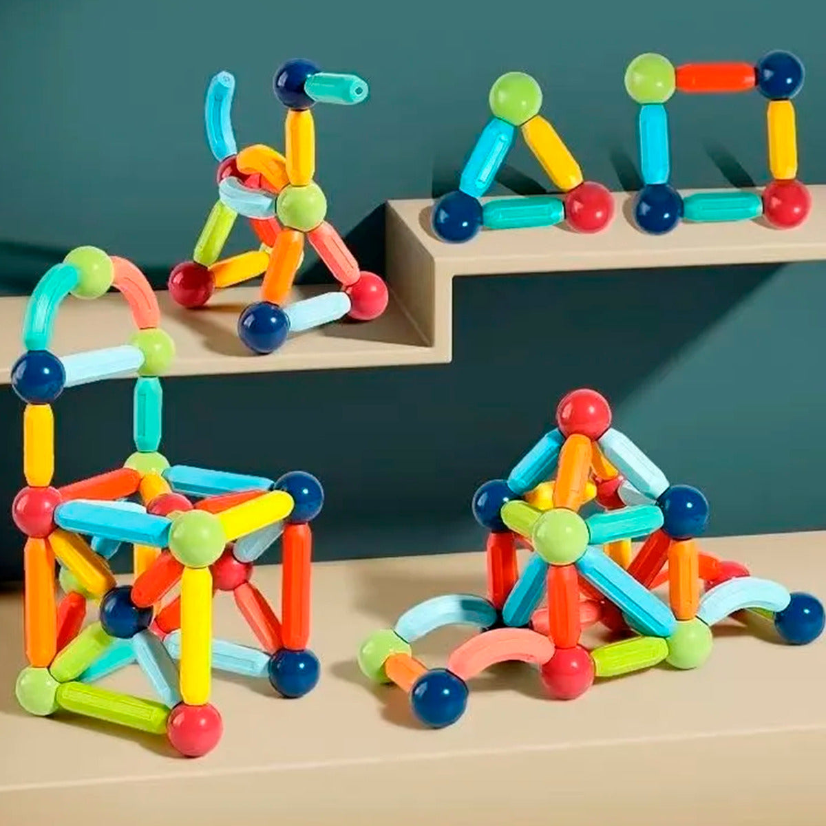 Bloques Magneticos 2 en 1 De Varillas 3D De 84 piezas Con Balde No Tóxico