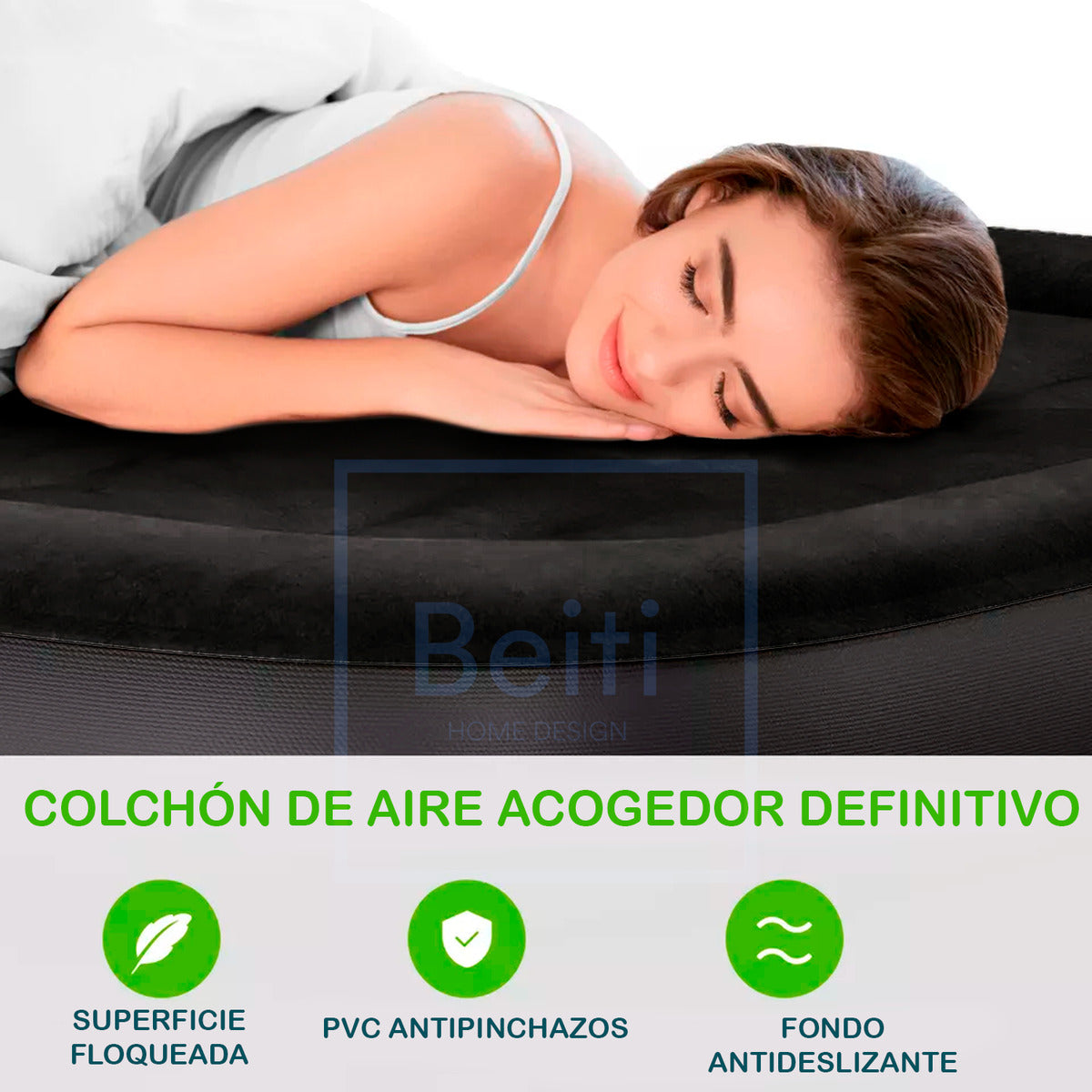 Colchon Cama Inflable 2 Plazas Electrico 203x152x45 Cm