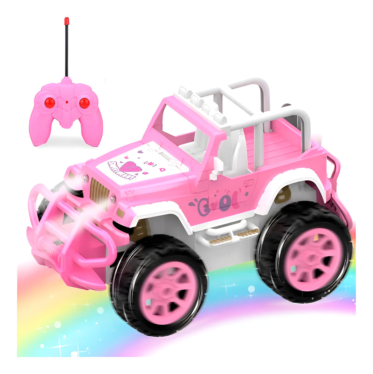 Auto Con Muñeca Jeep Control Remoto Princesas Niñas Luces Rosa