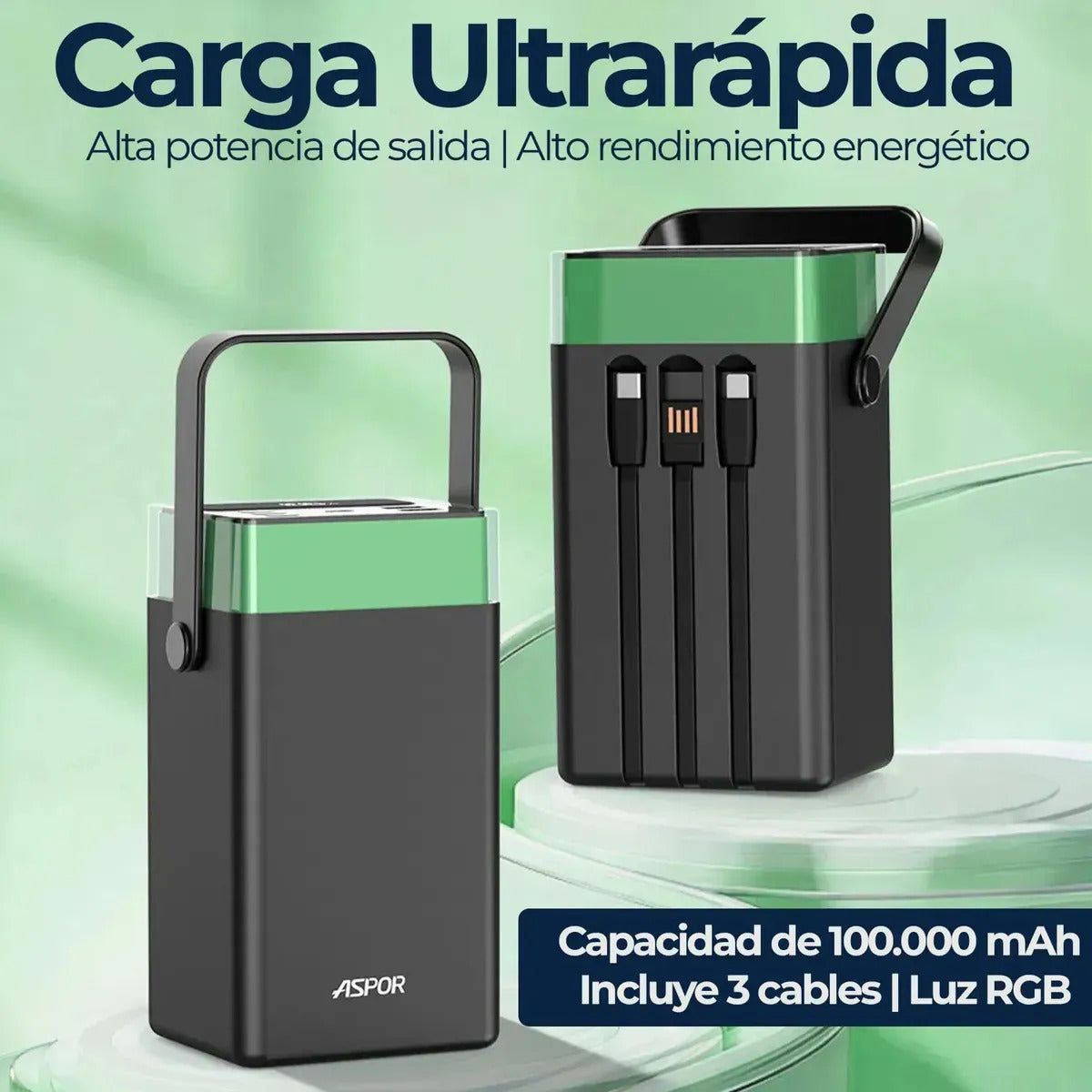 Power Bank 100.000mah Bateria Carga Rapida 22.5w Con Cables