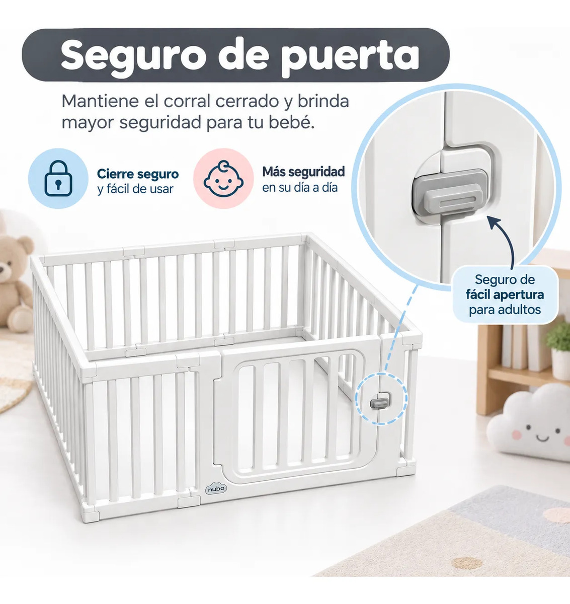 Corral para Bebe niños Con Seguro Armable 120x120cm Blanco