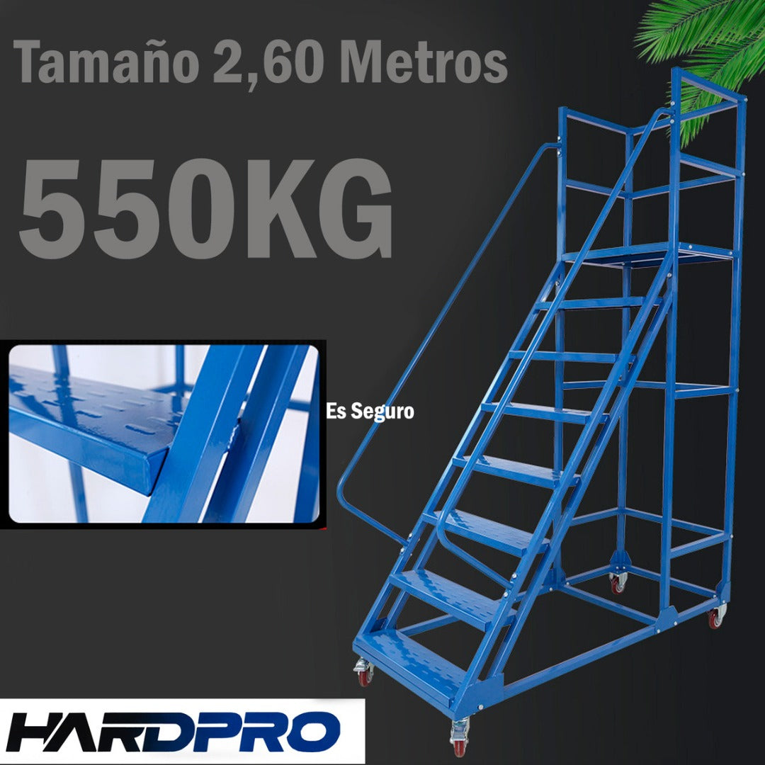 Escalera Industrial Tipo Avion De 7 Peldaños Con Plataforma De 1,85m 550kg