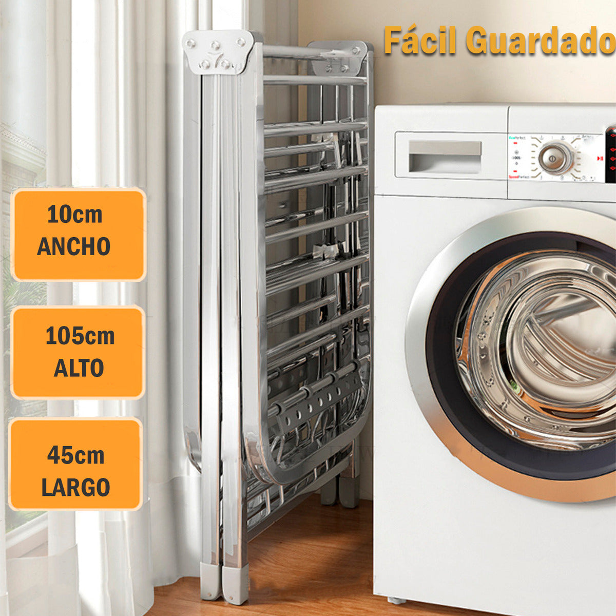 Tendedero Plegable Acero Inoxdable Premium 180cm Soporta 50kg Plateado
