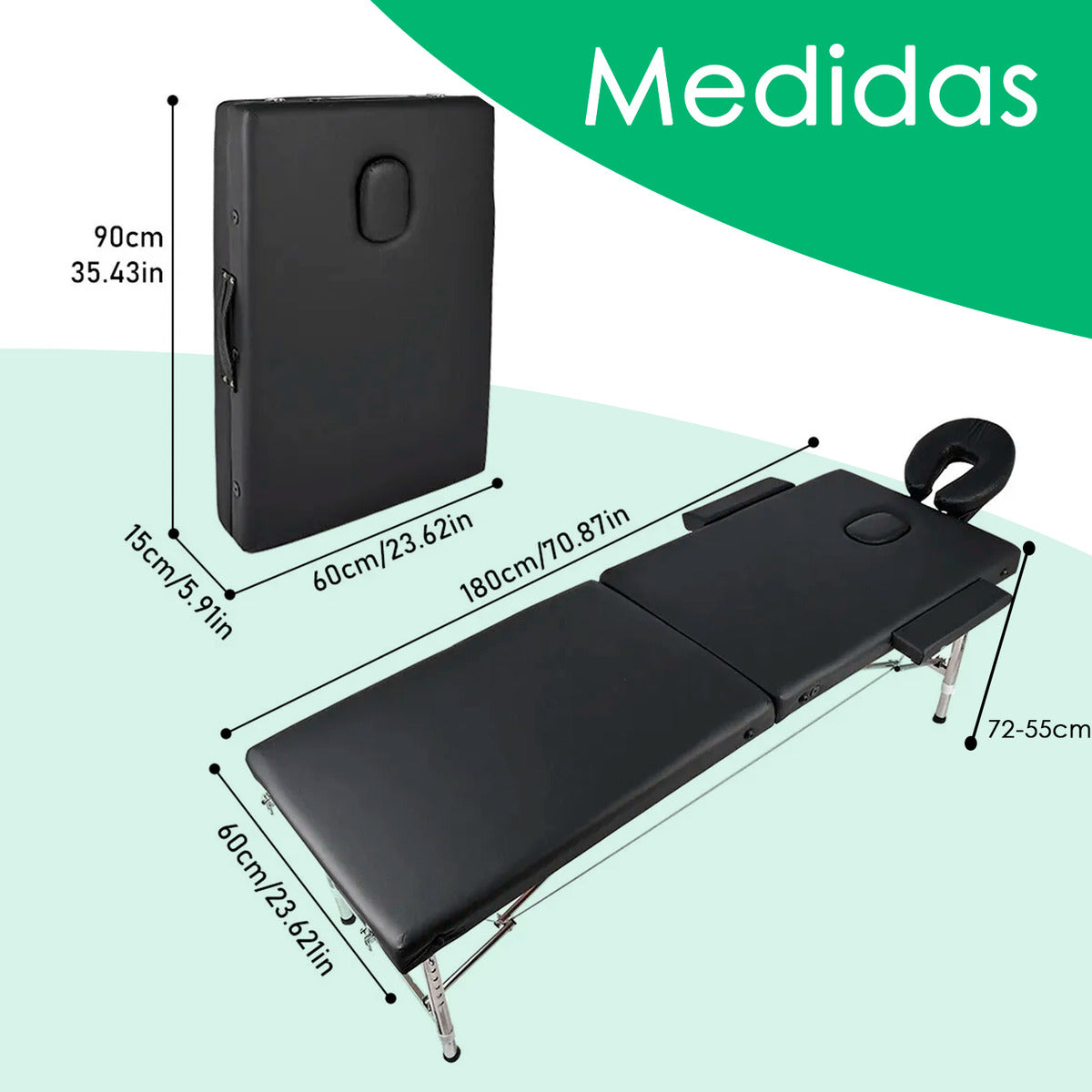 Cama Masajes Estetica Klinik 200kg Altura Ajustable Plegable Negro