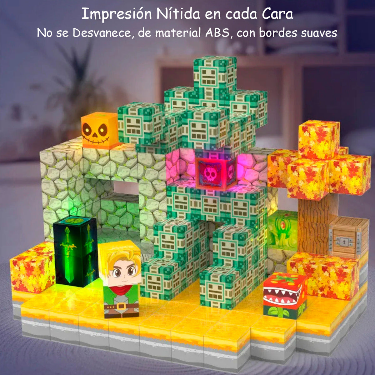 Bloques Magnéticos Tipo Minecraft 200 Pcs Con 10 Bloques De Luz