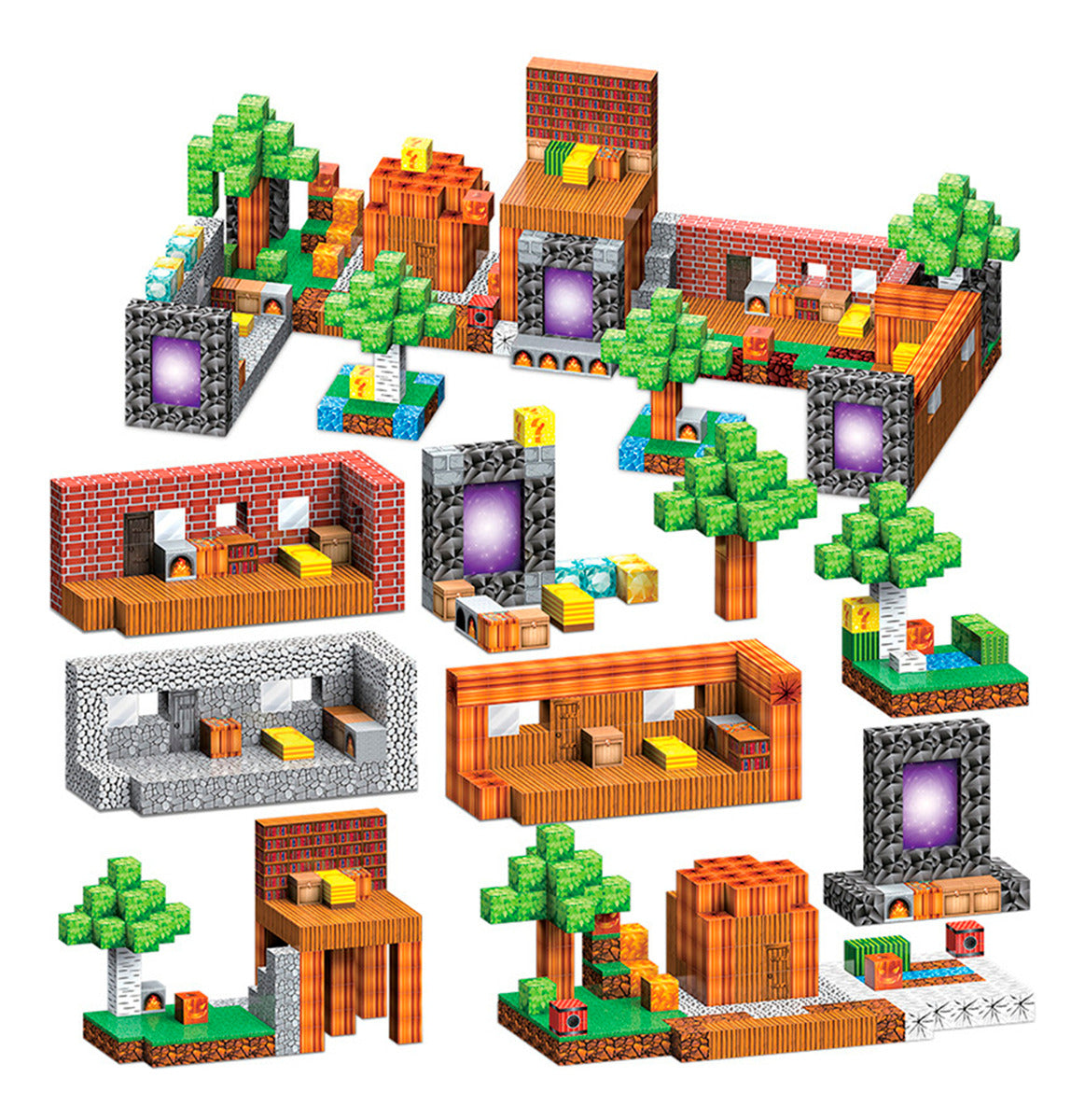 Bloques Magnéticos Tipo Minecraft 204 Pcs Mundo Portales 204 Bosque