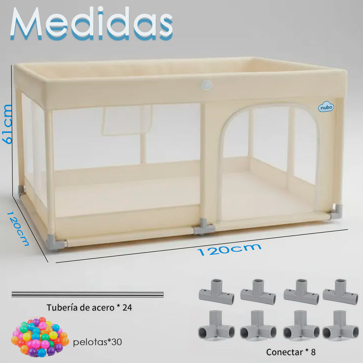 Corral Infantil Bebe Malla y Tela Oxford Con Pelota 120x120cm