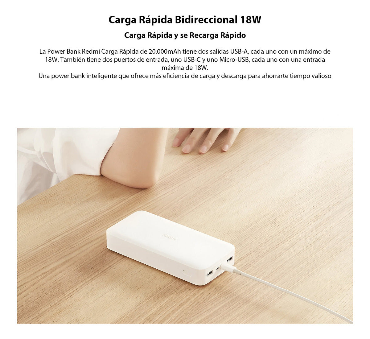 Cargador Portatil Xiaomi Redmi 18w 20.000mah Carga Rapida Negro