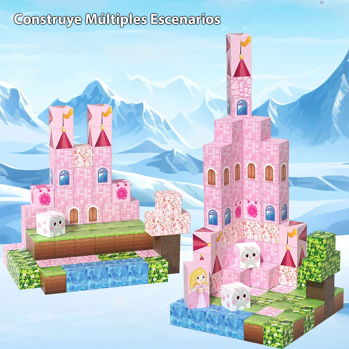 Bloques Magnéticos Cubos Grandes Tipo Minecraft Castillo 128 Piezas
