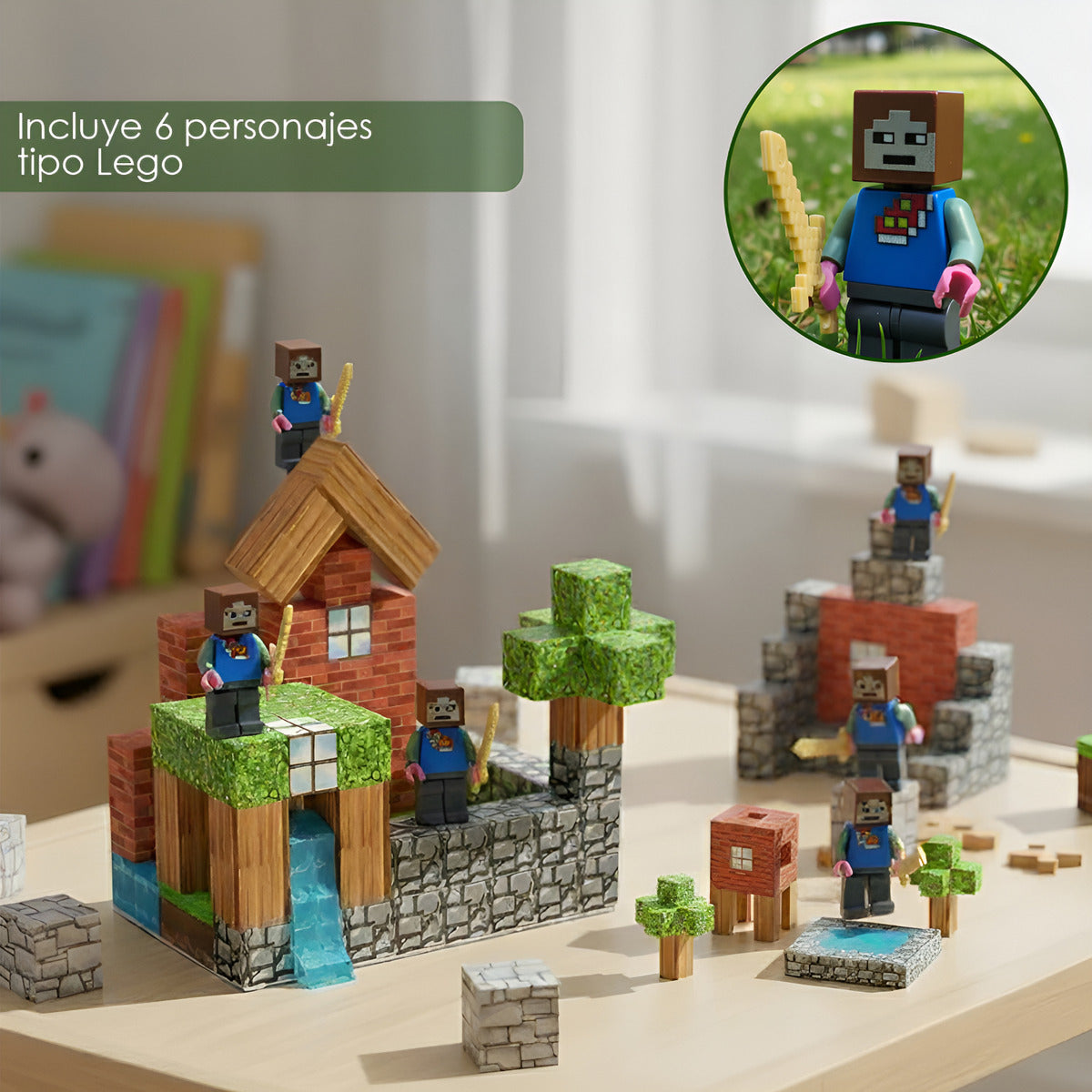 Bloques Construcción Niños Tipo Minecraft 100pcs 6 Muñecos