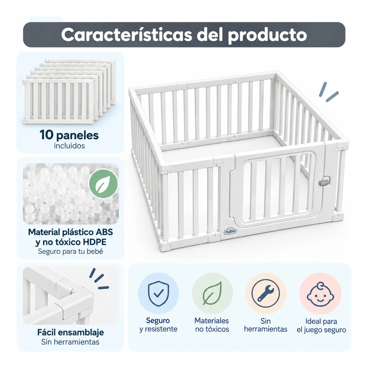 Corral para Bebe niños Con Seguro Armable 120x120cm Blanco