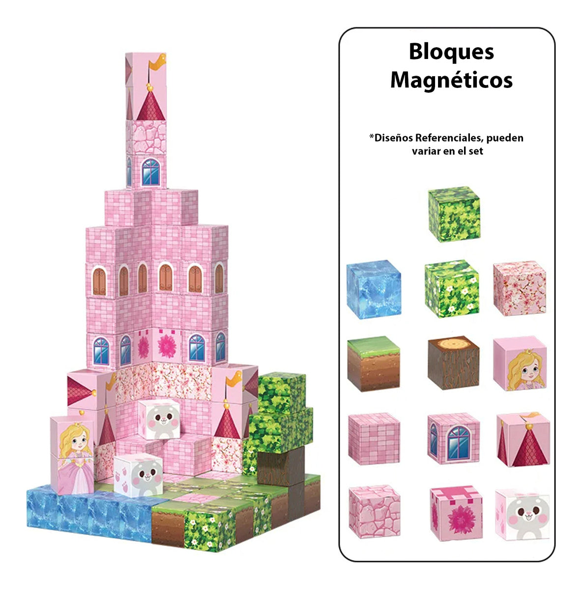 Bloques Magnéticos Cubos Grandes Tipo Minecraft Castillo 128 Piezas