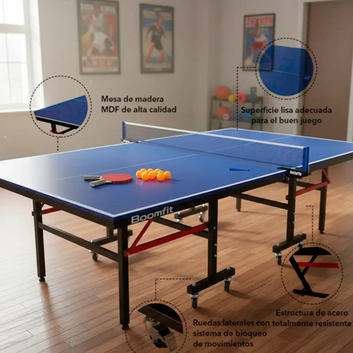 Mesa Ping Pong Junior Plegable Con Ruedas Y Red Incluye Accesorios 274x152x76cm