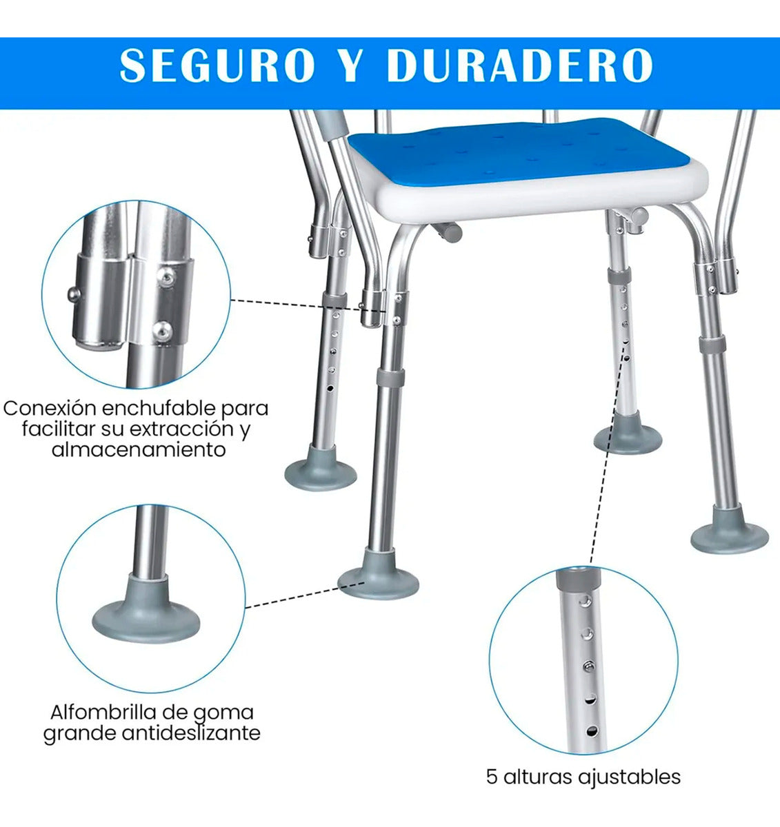 Silla Asiento De Ducha Adulto Seguridad Total Antideslizante 150kg