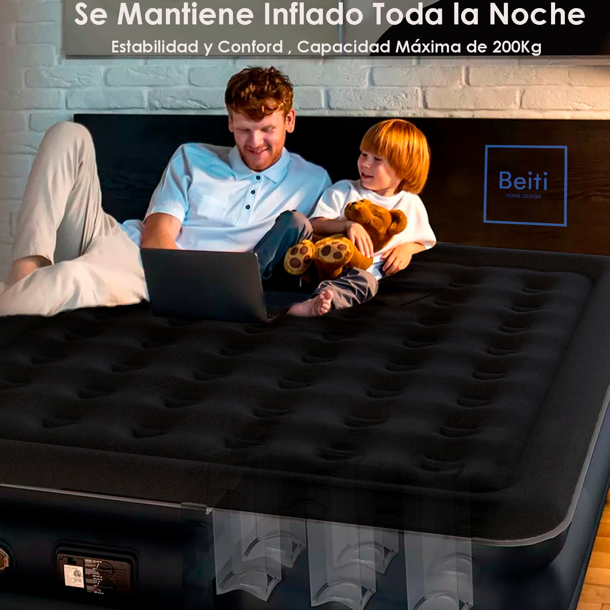 Colchon Cama Inflable 2 Plazas Electrico 203x152x45 Cm