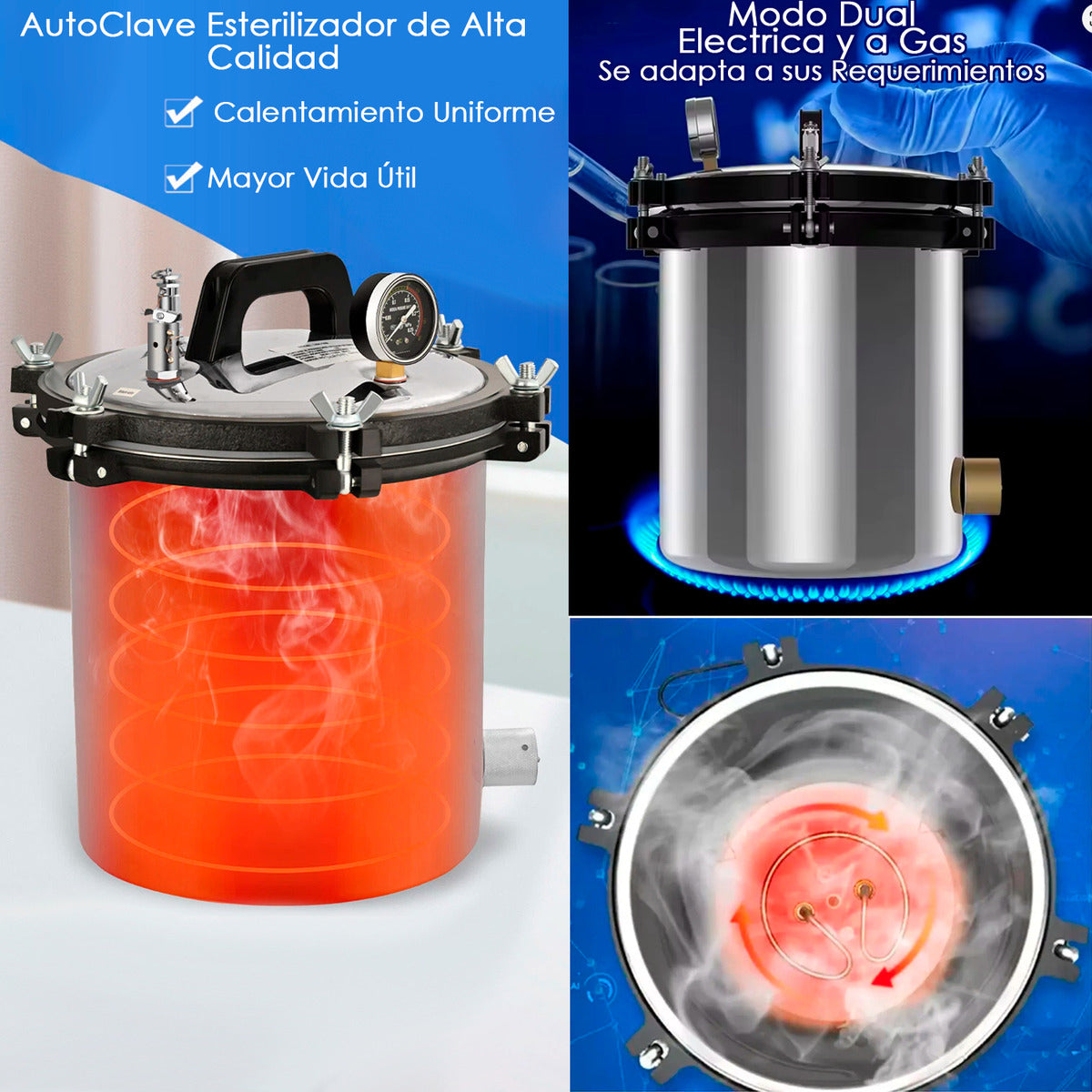 Esterilizador Autoclave Vertical Acero Inoxidable Grado Medico 18L