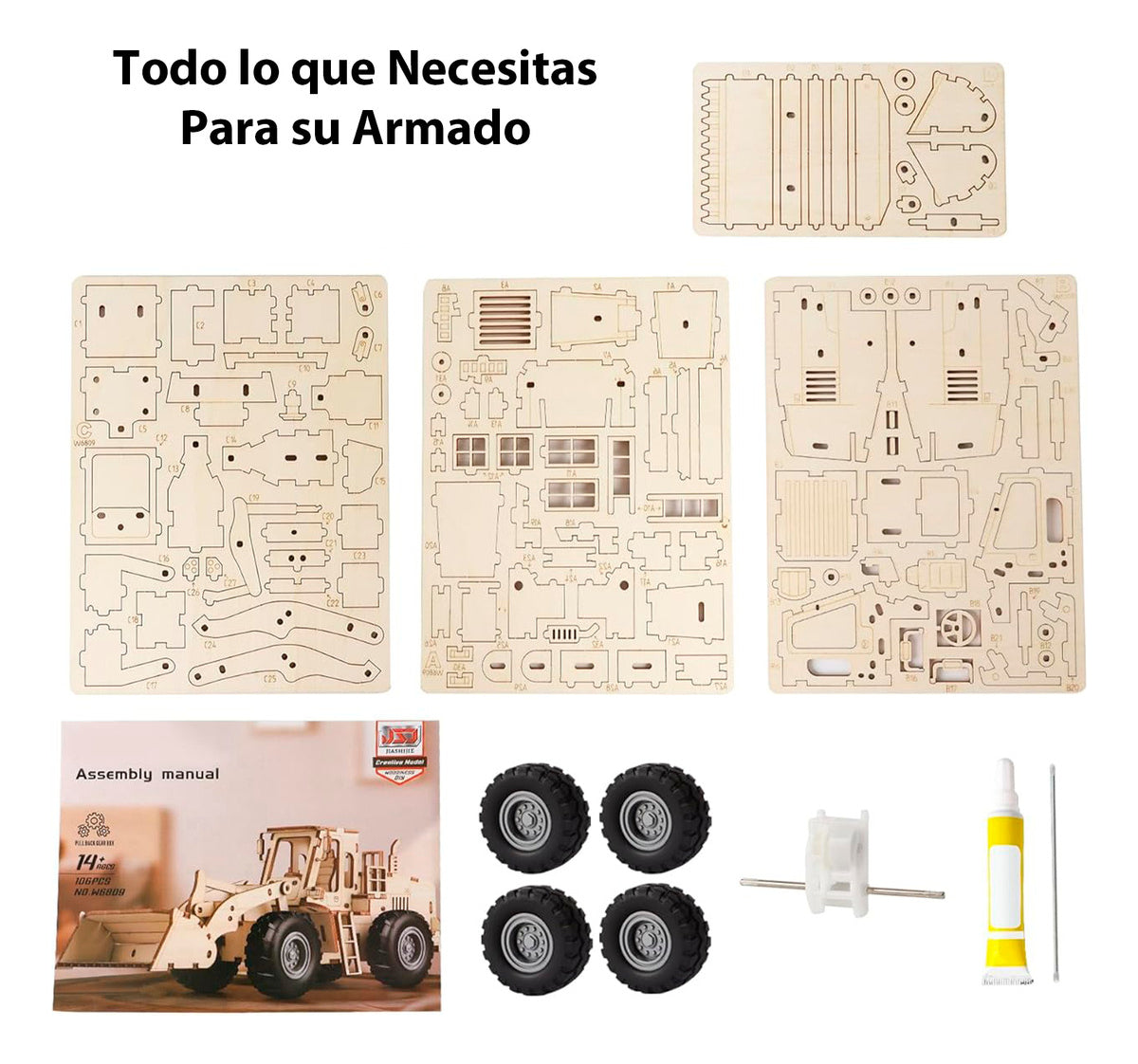 Auto Armable 3d Madera Tractor Construccion 106pcs Didactico