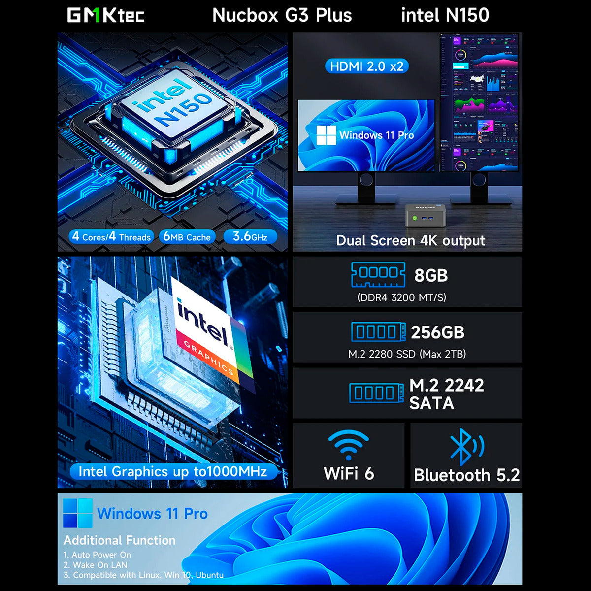 Mini Pc Gmktec M3 Plus N150 512gb 16gb 4k Dual Hdmi Ddr4