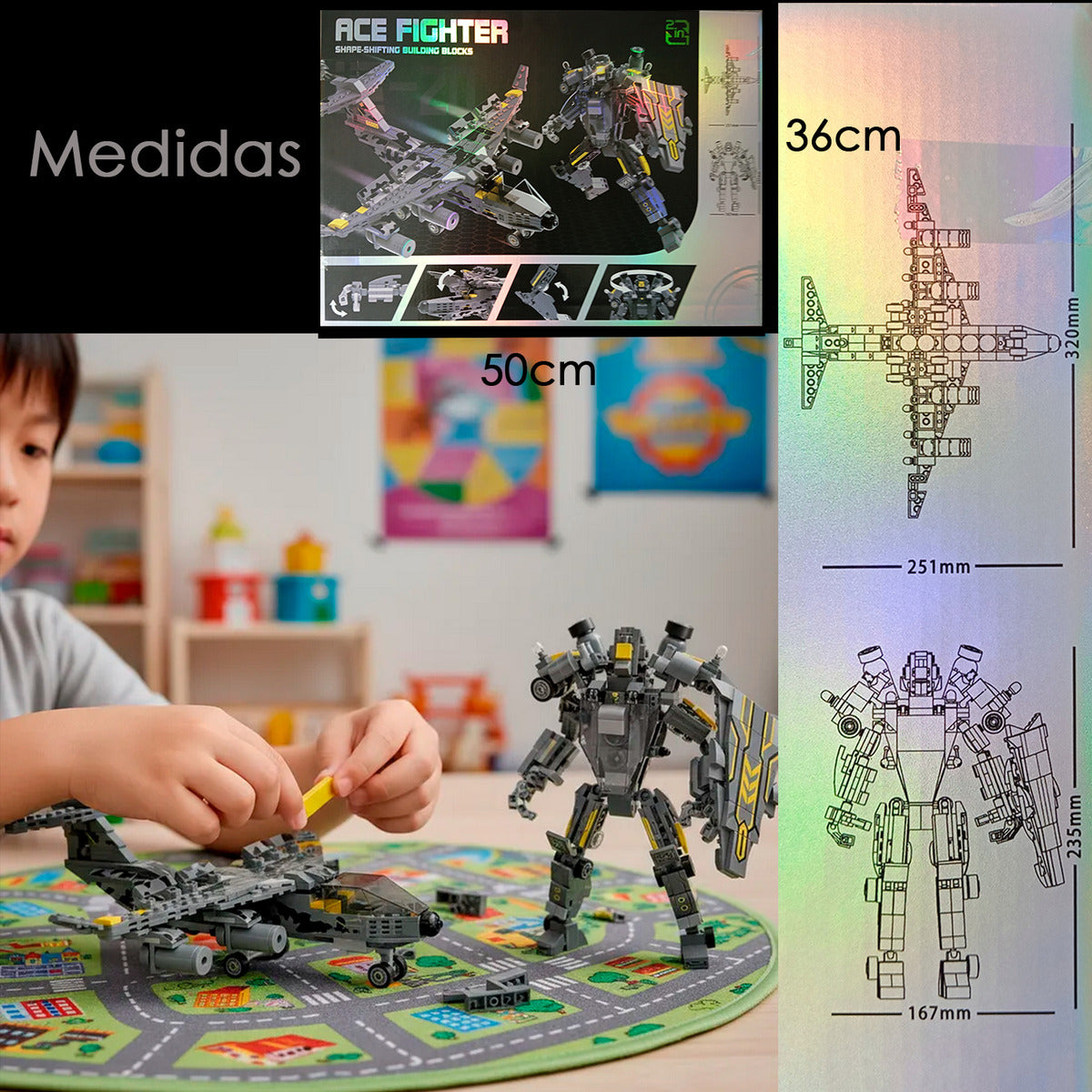 Juguete De Bloques De Construcción Avión Caza Robot De Batalla 549 Pcs