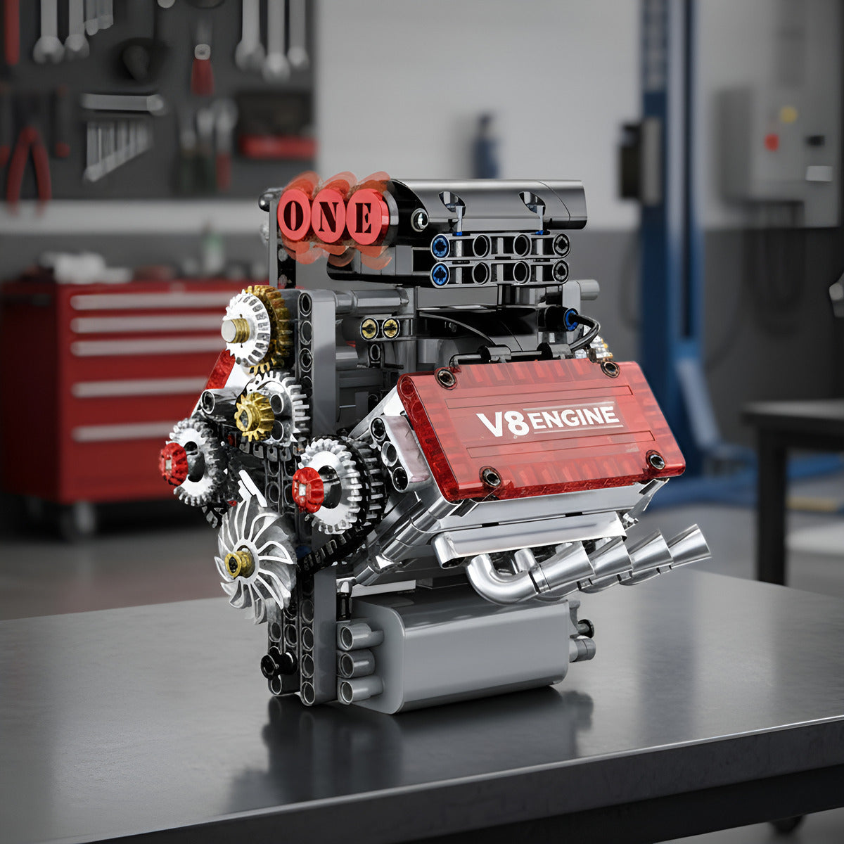 Motor V8 Modelo Armable Funcional A Pilas 478 Pzs 15x15cm