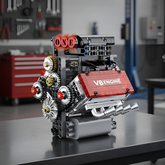 Motor V8 Modelo Armable Funcional A Pilas 478 Pzs 15x15cm