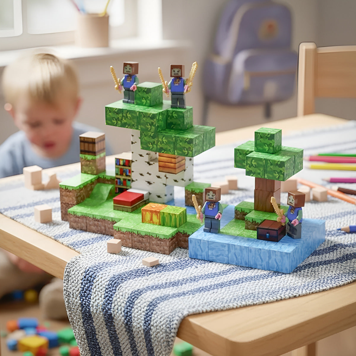 Bloques Imantados Cubos 128pcs 4 Muñecos Construccion Bosque