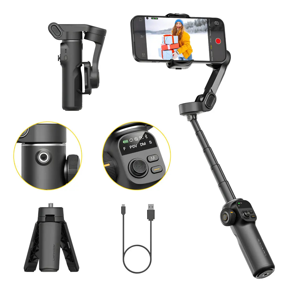 Estabilizador Gimbal De 3 ejes con Barra Extensible y Trípode Smart X2 para Celulares Smartphone