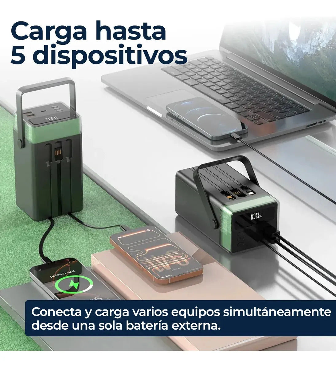 Power Bank 100.000mah Bateria Carga Rapida 22.5w Con Cables