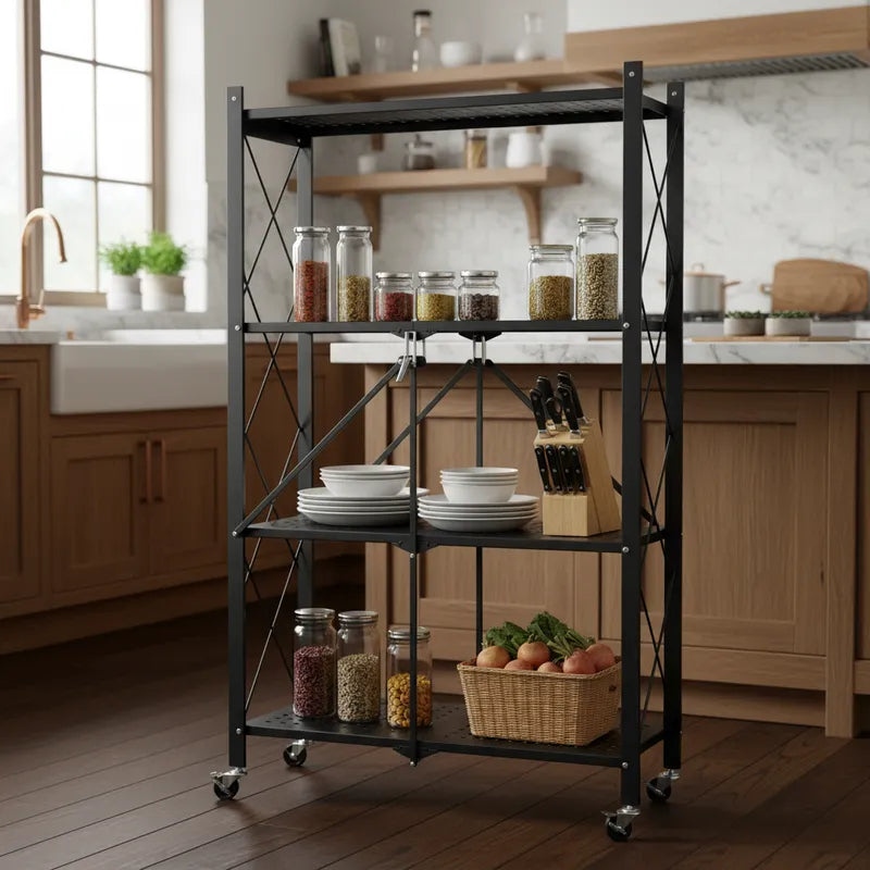 Carro Organizador Estante Plegable 4 Niveles Ruedas Cocina Negro