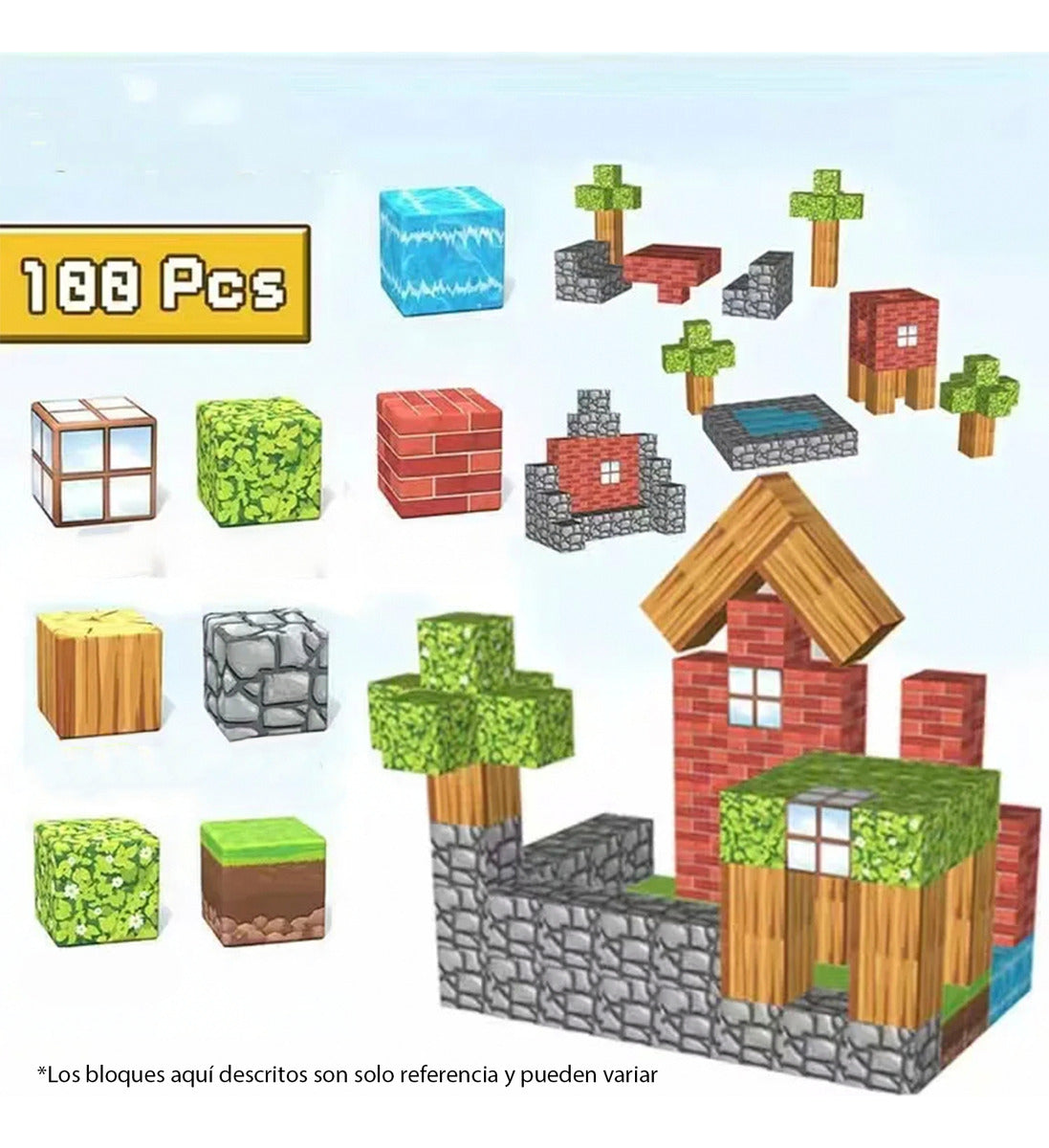 Bloques Construcción Niños Tipo Minecraft 100pcs 6 Muñecos