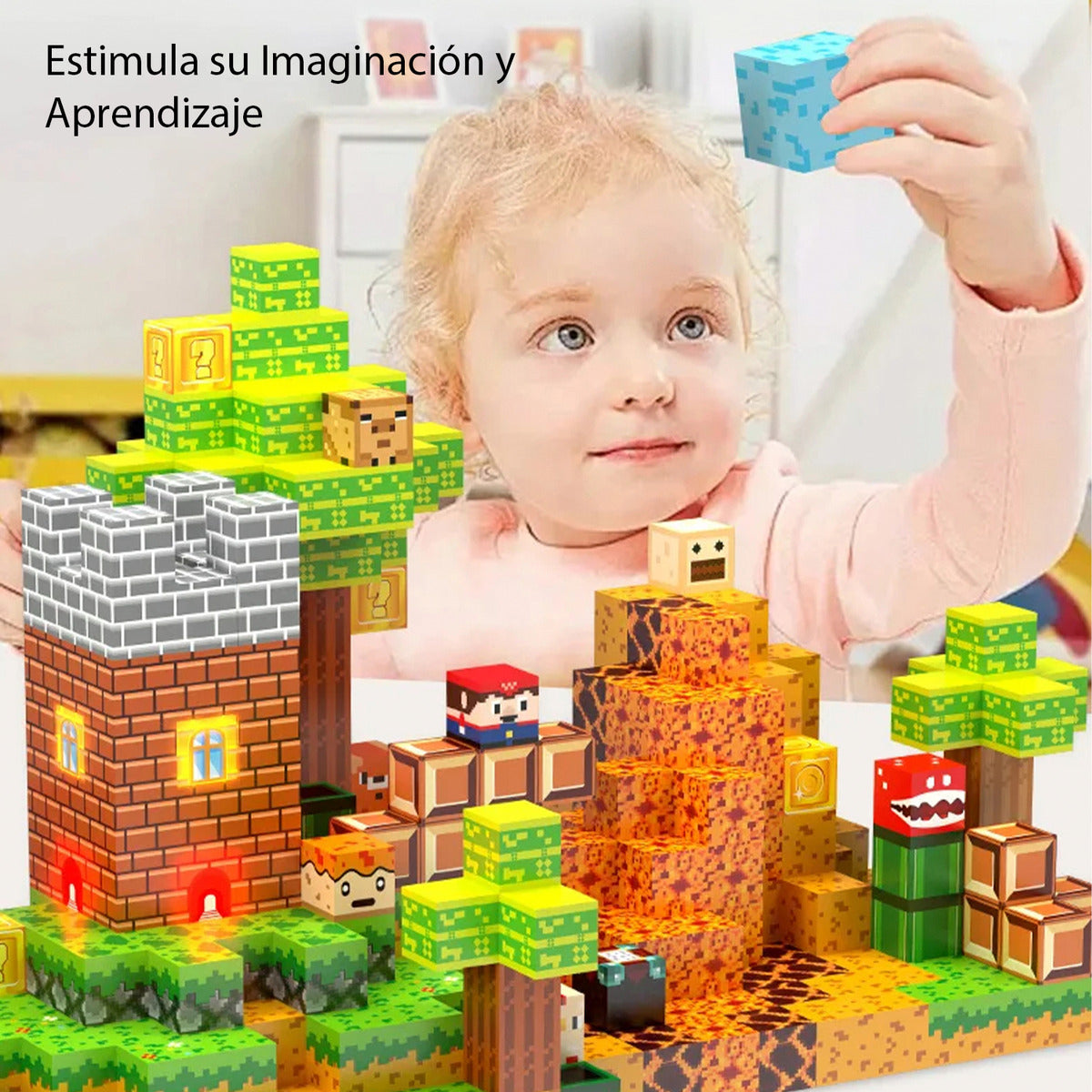 Bloques Magnéticos Tipo Minecraft 137 Pcs 3 Bloques De Luz