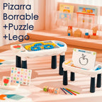 Mesa Y Silla Didáctica 6 En 1 Puzzle Pizarra Dibujos 160pcs
